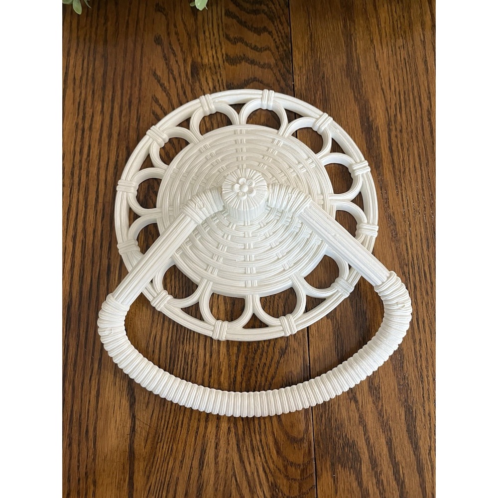 Vintage 70s HOMCO Off White Wall Faux Wicker Hand Towel Ring Holder Rattan 1978